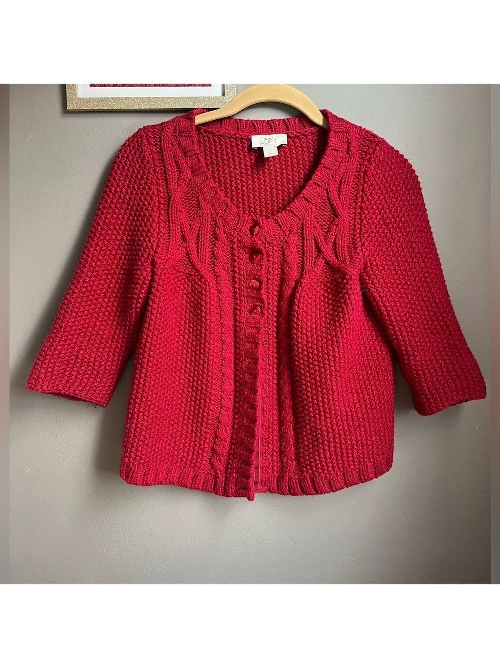 LOFT‎ women’s Red Knit Cardigan Sweater Nordic vibes
